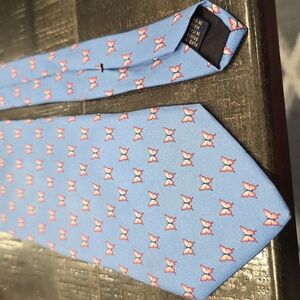 Brooks Brothers Blue Silk Tie with Pink Butterfly Design